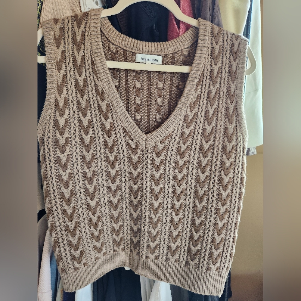 Heartloom Taupe Cable-Knit V-Neck Sweater Vest